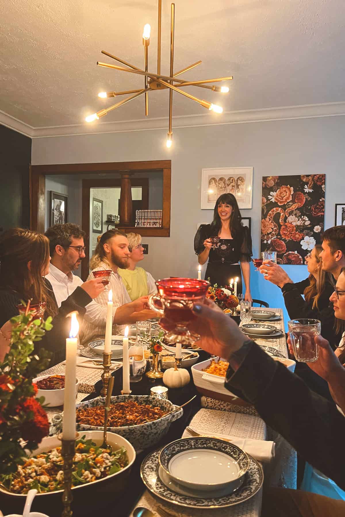 a group of people eating thanksgiving dinner