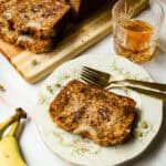 banana bread and a glass of bourbon