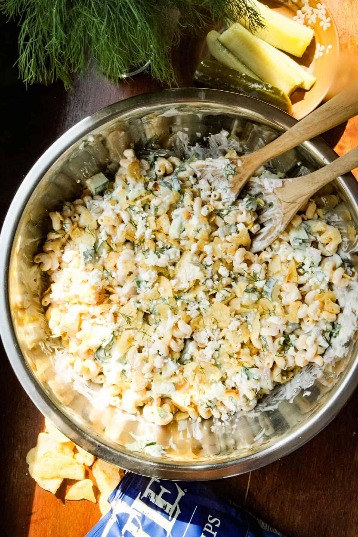 a bowl of pasta salad