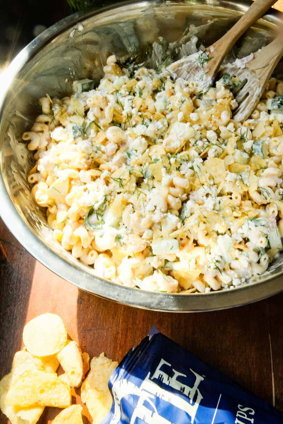 a bowl of pasta salad